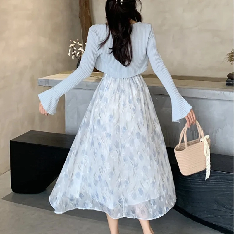 依钗 法式浪漫碎花设计感上衣与裙装套装 女款