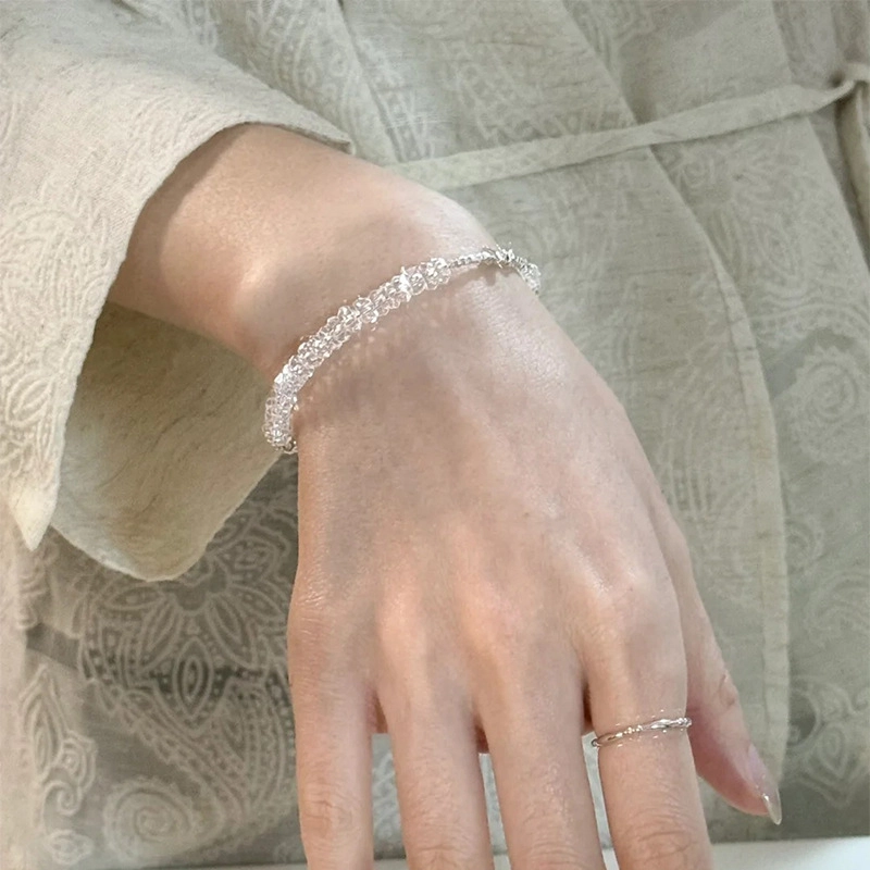 亲喜 碎银子小清新透明感温柔甜美少女百搭日常森系优雅韩版清冷感气质天然 白水晶 手链 女款