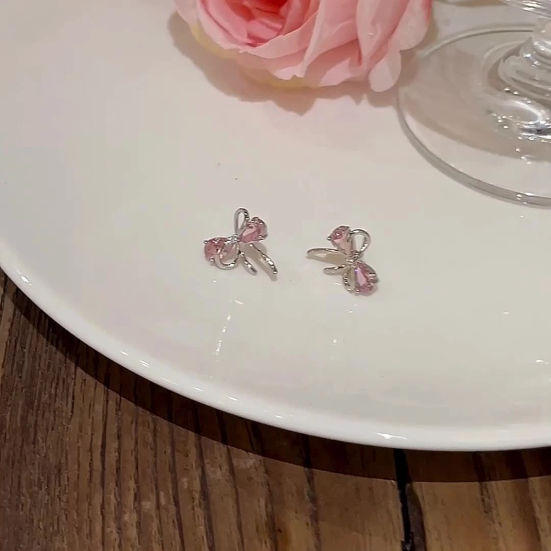 亲喜 甜美蝴蝶结 精致轻奢优雅小众设计高级感 锆石 耳钉 女款
