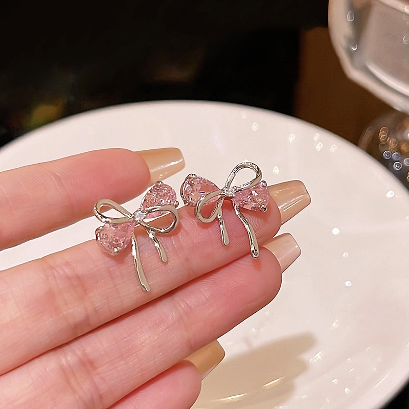 亲喜 甜美蝴蝶结 精致轻奢优雅小众设计高级感 锆石 耳钉 女款