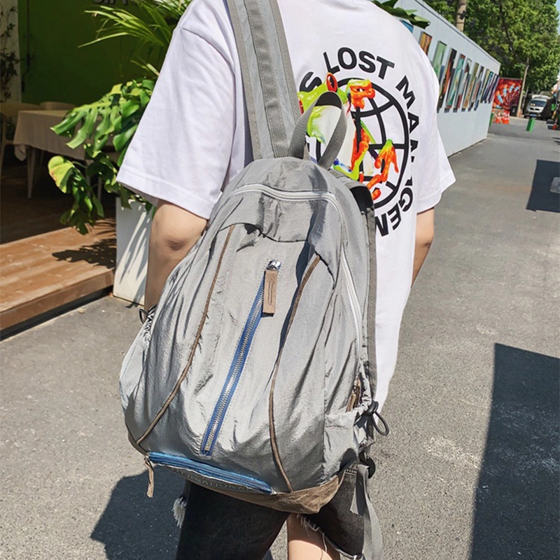 艾妮兔 美式刺绣初高中大学生大容量背包 尼龙 双肩包 男女同款情侣款 黑色/绿色/粉色/红色/灰色