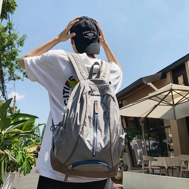 艾妮兔 美式刺绣初高中大学生大容量背包 尼龙 双肩包 男女同款情侣款 黑色/绿色/粉色/红色/灰色