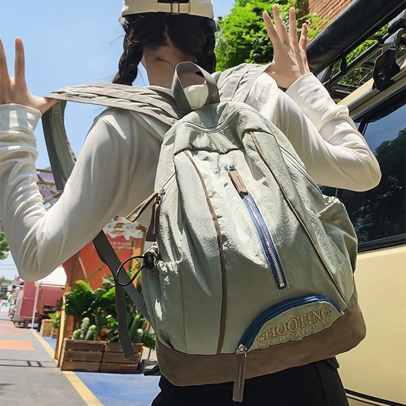 艾妮兔 美式刺绣初高中大学生大容量背包 尼龙 双肩包 男女同款情侣款 黑色/绿色/粉色/红色/灰色