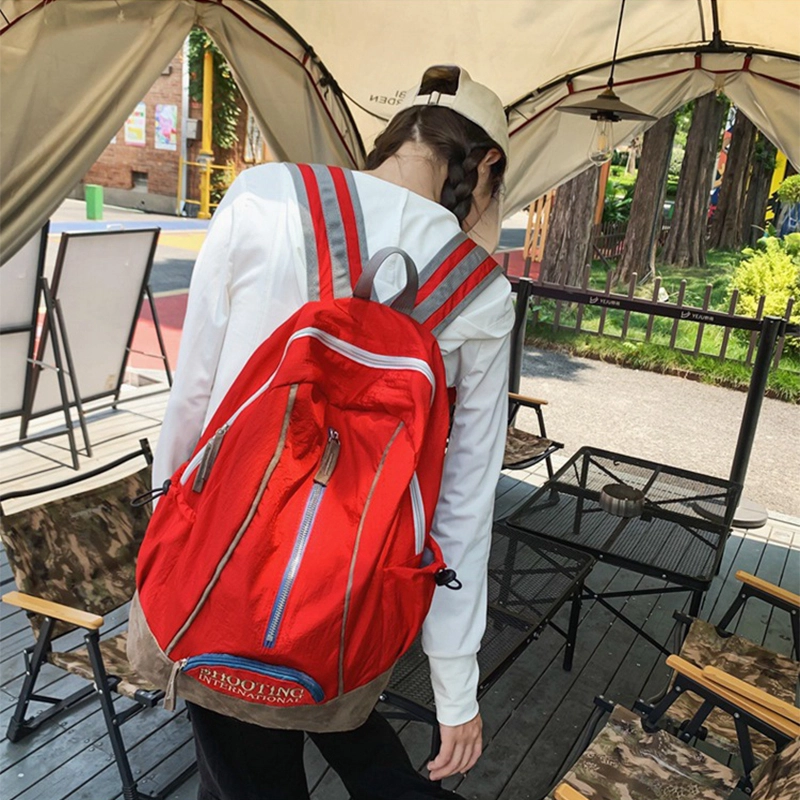 艾妮兔 美式刺绣初高中大学生大容量背包 尼龙 双肩包 男女同款情侣款 黑色/绿色/粉色/红色/灰色