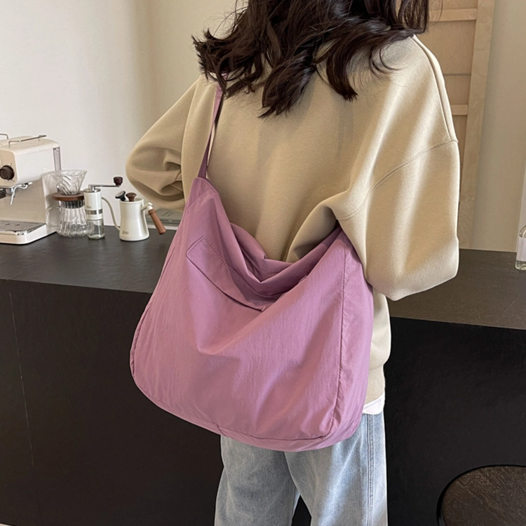 艾妮兔 简约百搭大容量通勤包 布 斜挎包单肩包 男女同款情侣款 米白色/黑色/蓝色/粉色/紫色