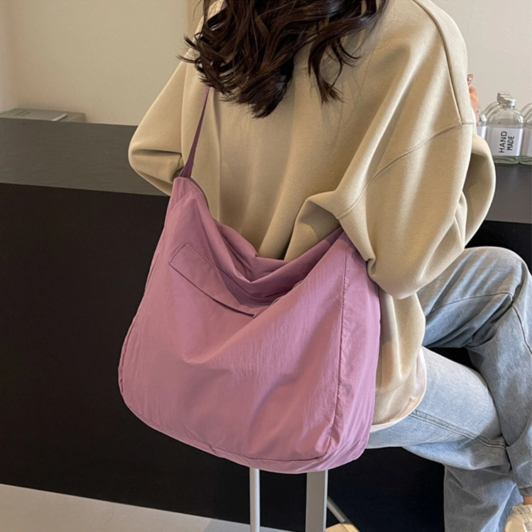 艾妮兔 简约百搭大容量通勤包 布 斜挎包单肩包 男女同款情侣款 米白色/黑色/蓝色/粉色/紫色