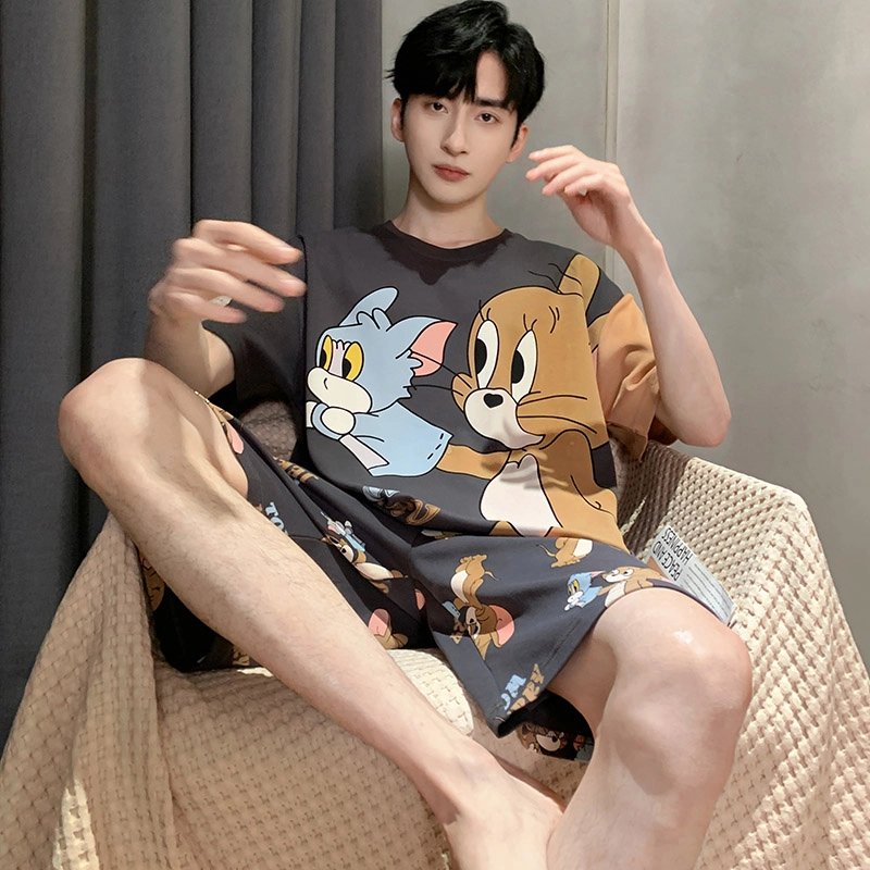 怀尔蔚 可爱小恐龙印花圆领套头短袖睡衣套装 男款 绿色