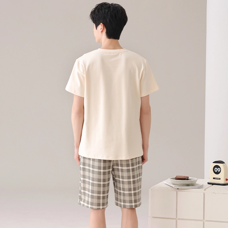 怀尔蔚 透气亲肤圆领短袖上衣家居服可外穿五分裤睡衣套装 男款 图片色