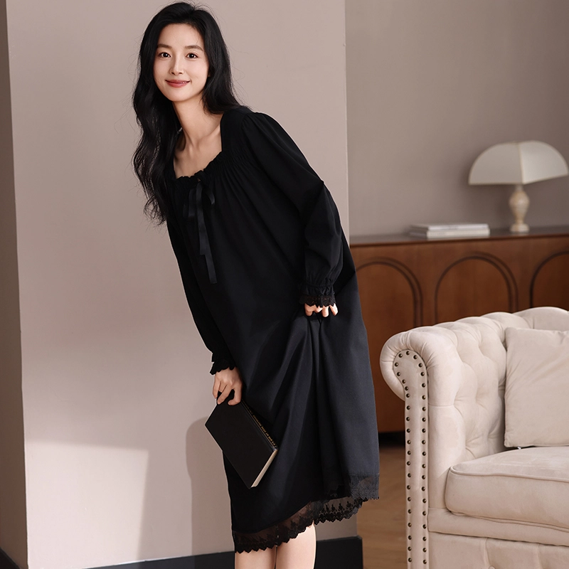 怀尔蔚 舒适薄款休闲时尚长袖家居服睡裙 女款