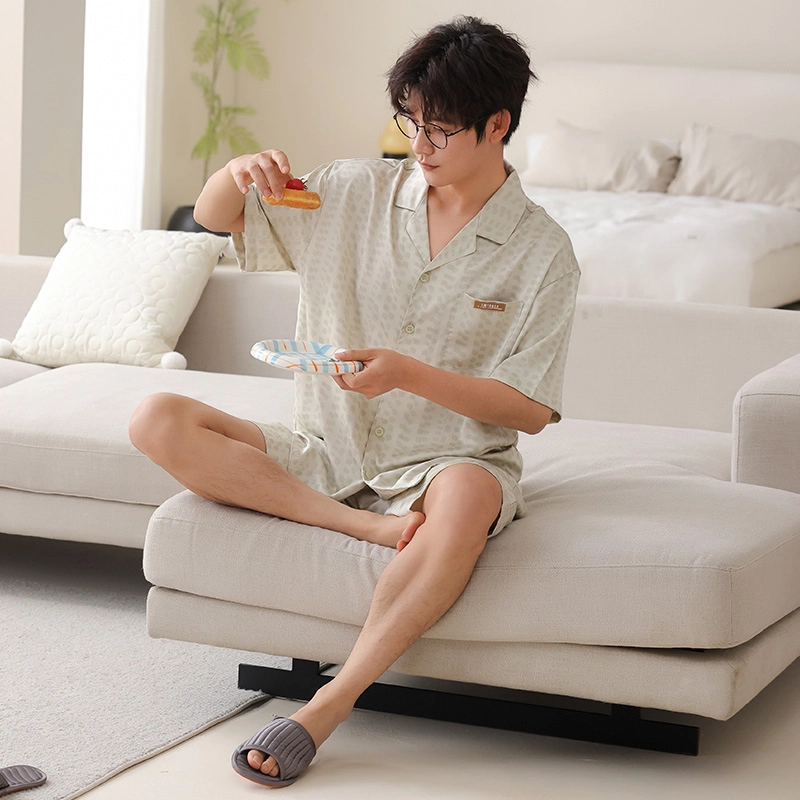 怀尔蔚 翻领短袖短裤可外穿舒适薄款家居服睡衣套装 男款