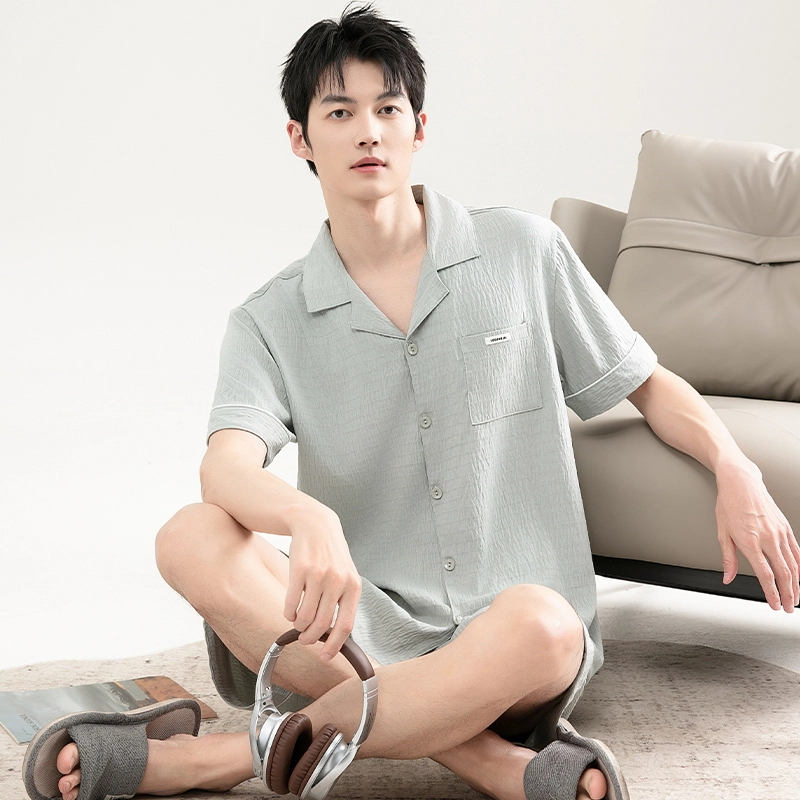 怀尔蔚 短袖五分裤舒适翻领家居服睡衣套装 男款