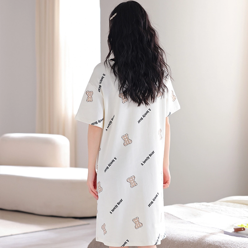 怀尔蔚 简约亲肤圆领套头休闲薄款透气可外穿短袖睡裙 女款 浅灰色