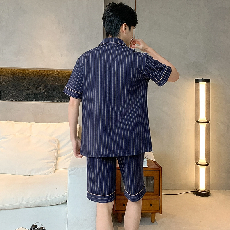 怀尔蔚 翻领亲肤短袖上衣家居服可外穿舒适五分裤睡衣套装 男款 图片色