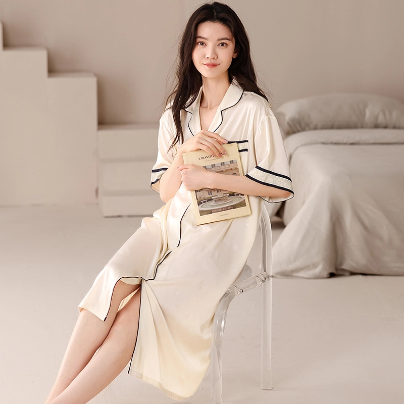 怀尔蔚 舒适薄款家居服翻领短袖睡裙 女款
