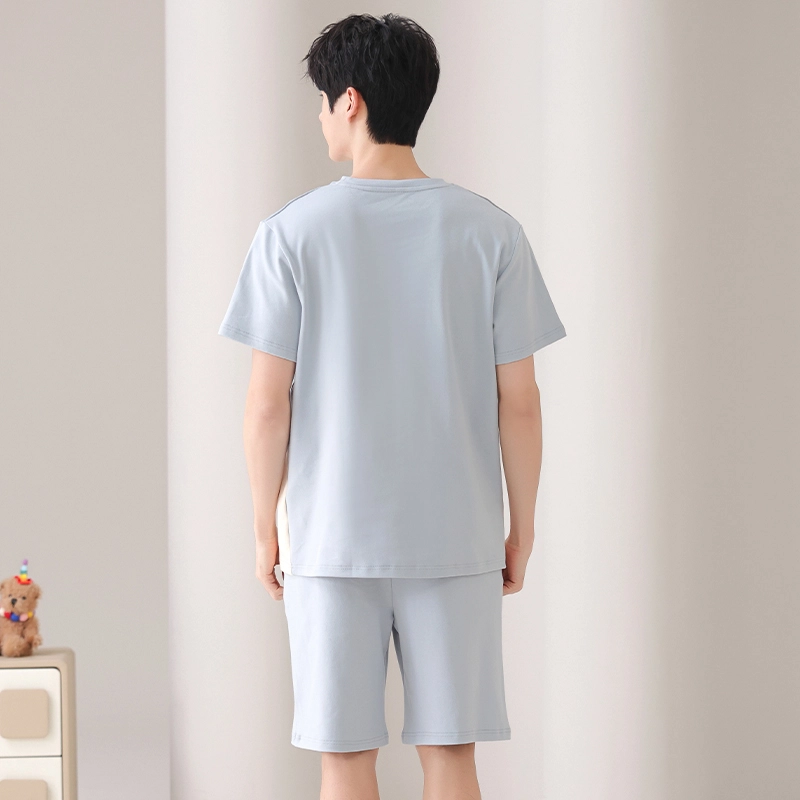 怀尔蔚 可外穿舒适透气短袖上衣亲肤家居服五分裤睡衣套装 男款 图片色