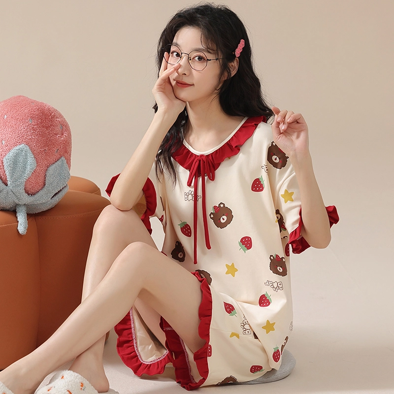 怀尔蔚 休闲薄款短袖透气舒适短裤睡衣套装 女款 杏色