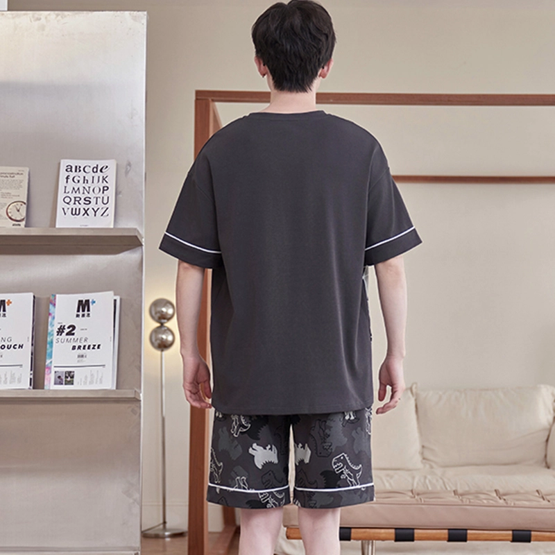 怀尔蔚 简约宽松休闲亲肤薄款透气短袖上衣松紧舒适短裤睡衣套装 男款 图片色
