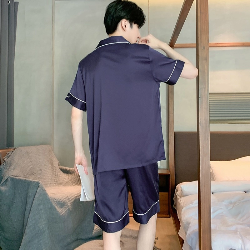 怀尔蔚 薄款舒适简约亲肤纯休闲短袖睡衣套装 男款 图片色