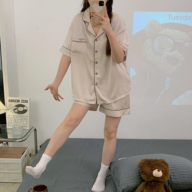 怀尔蔚 舒适透气凉感短袖上衣可外穿三分裤睡衣套装 女款 图片色