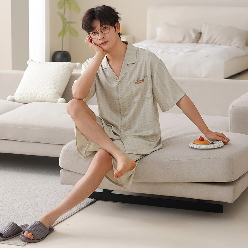 怀尔蔚 翻领短袖短裤可外穿舒适薄款家居服睡衣套装 男款