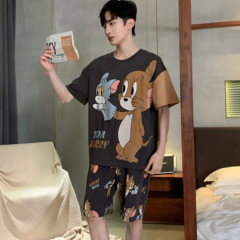 怀尔蔚 可爱小恐龙印花圆领套头短袖睡衣套装 男款 绿色