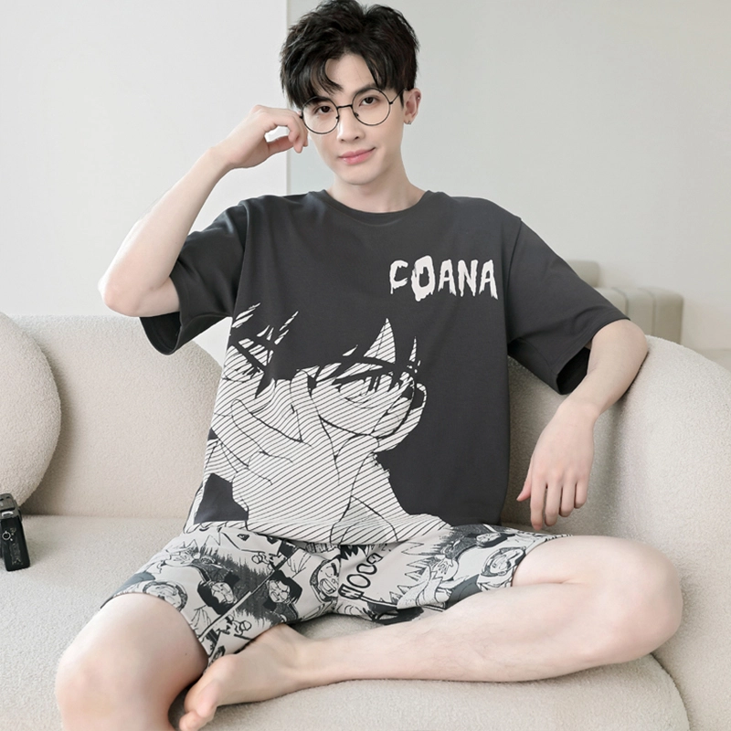 怀尔蔚 可爱小恐龙印花圆领套头短袖睡衣套装 男款 绿色