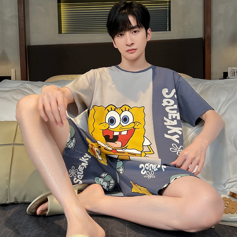 怀尔蔚 可爱小恐龙印花圆领套头短袖睡衣套装 男款 绿色