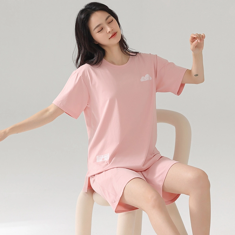 怀尔蔚 舒适透气圆领短袖上衣可外穿家居服三分裤睡衣套装 女款 图片色