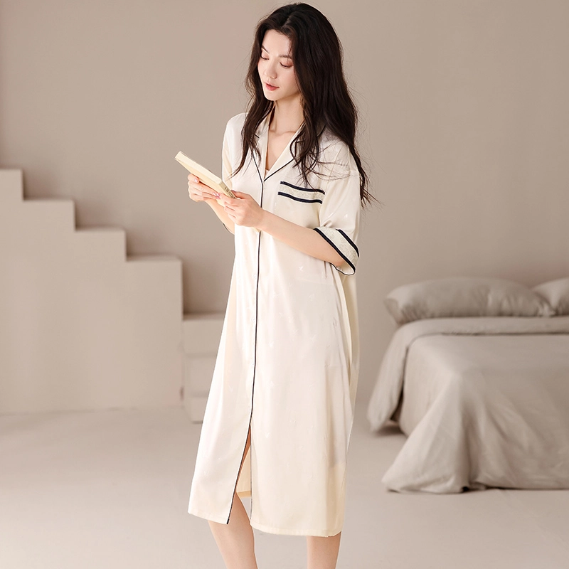 怀尔蔚 舒适薄款家居服翻领短袖睡裙 女款