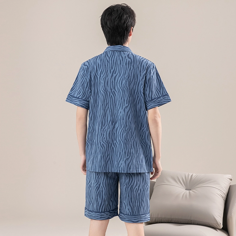 怀尔蔚 透气翻领舒适短袖上衣可外穿家居服五分裤睡衣套装 男款 图片色