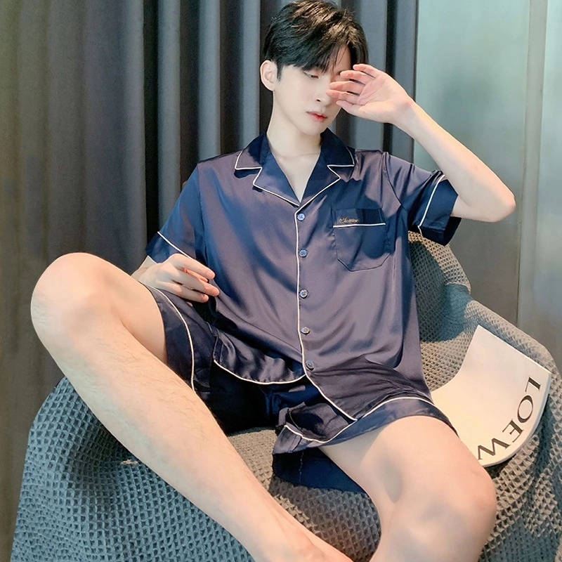 怀尔蔚 薄款舒适简约亲肤纯休闲短袖睡衣套装 男款 图片色