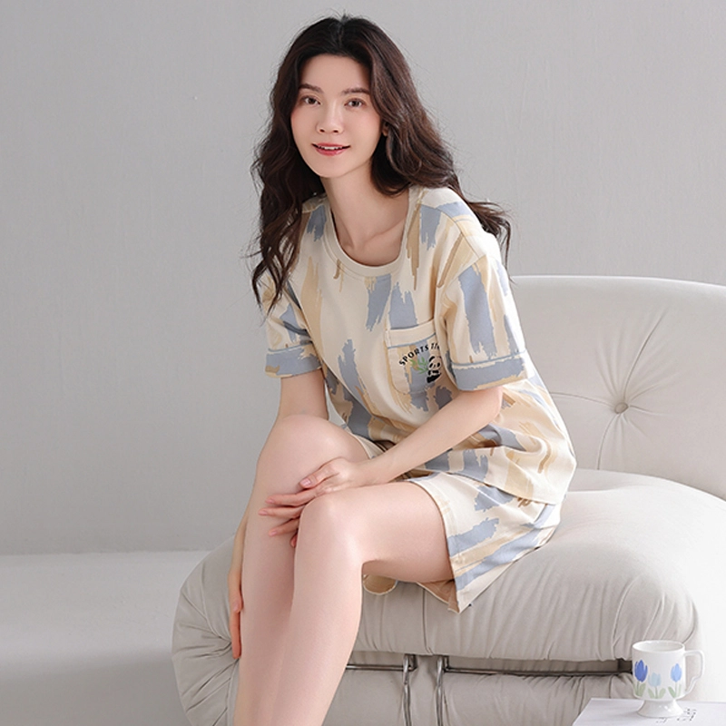 怀尔蔚 舒适透气短袖上衣可外穿三分裤睡衣套装 女款 图片色