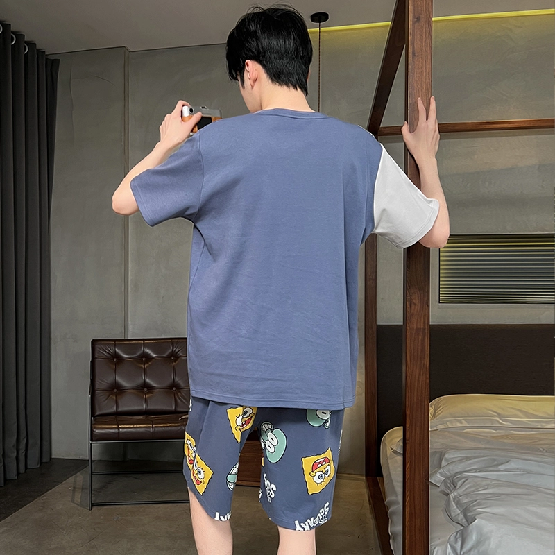 怀尔蔚 可爱小恐龙印花圆领套头短袖睡衣套装 男款 绿色