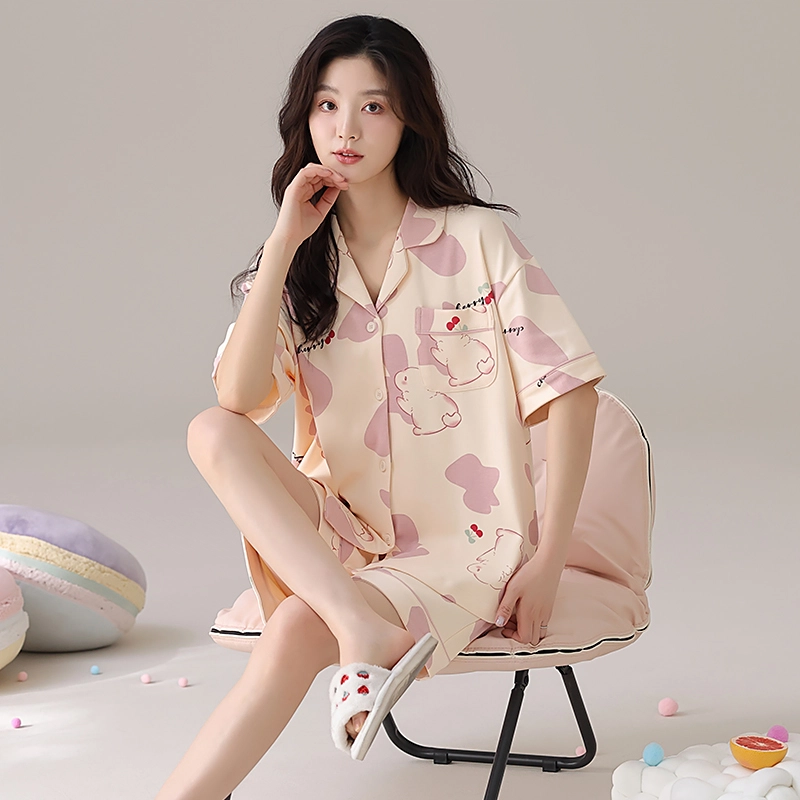 怀尔蔚 舒适短袖三分裤可外穿睡衣套装 女款
