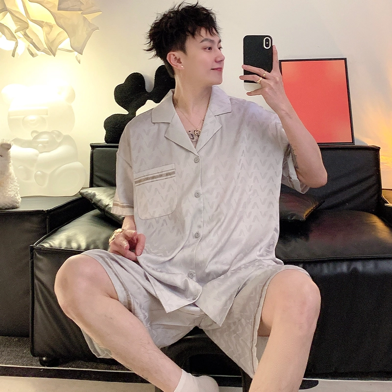 怀尔蔚 翻领短袖舒适薄款家居服可外穿睡衣套装 男款
