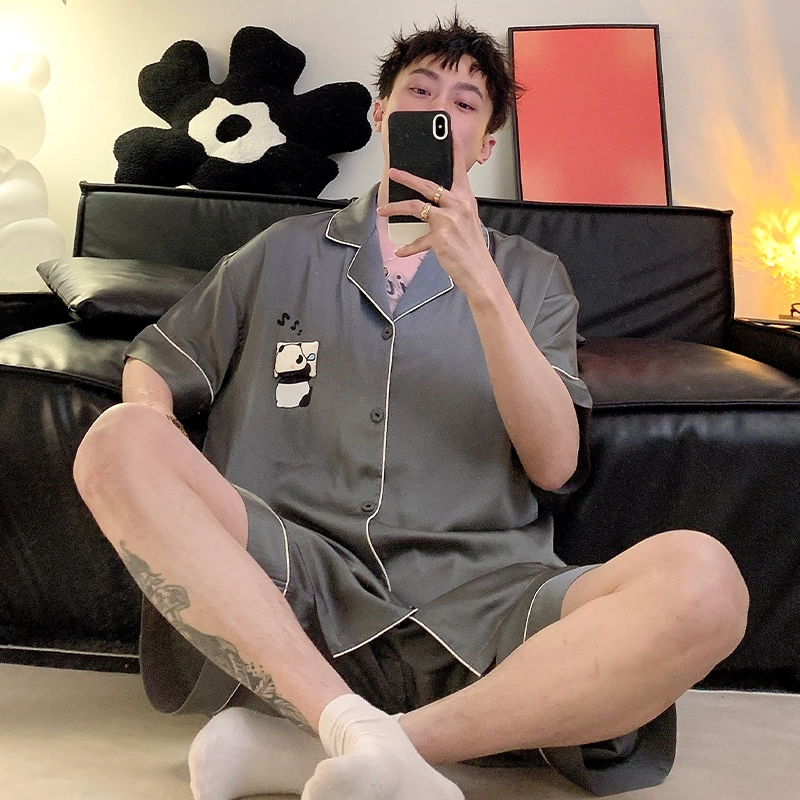 怀尔蔚 可外穿家居服翻领短袖五分裤睡衣套装 男款