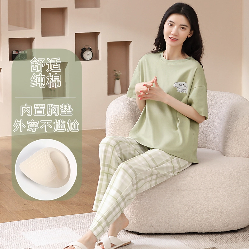 怀尔蔚 可外穿舒适卡通短袖长裤睡衣套装 女款 图片色
