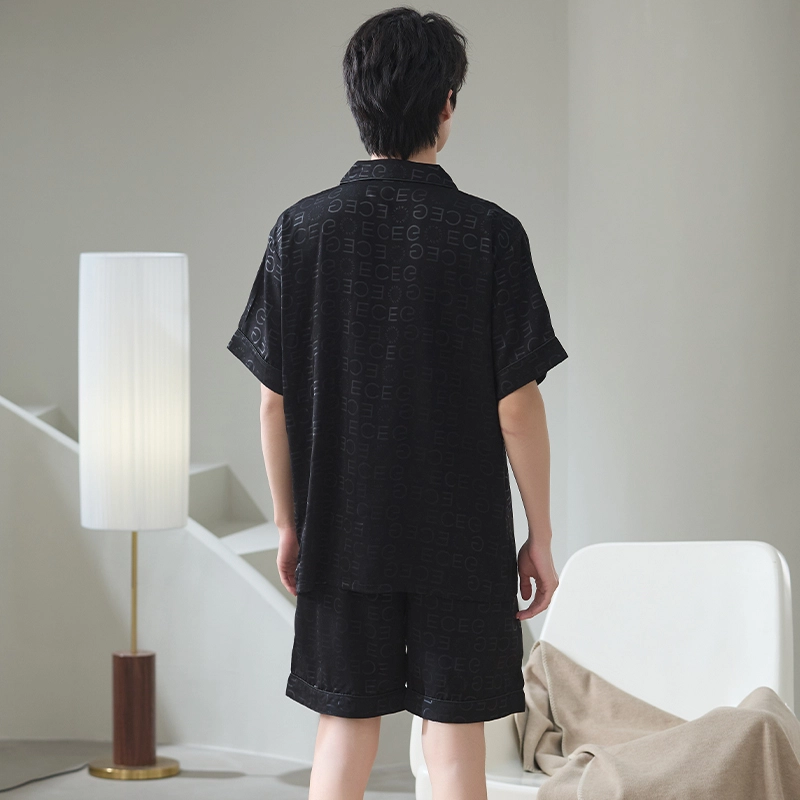 怀尔蔚 简约休闲亲肤短袖可外穿舒适薄款睡衣套装 男款 图片色