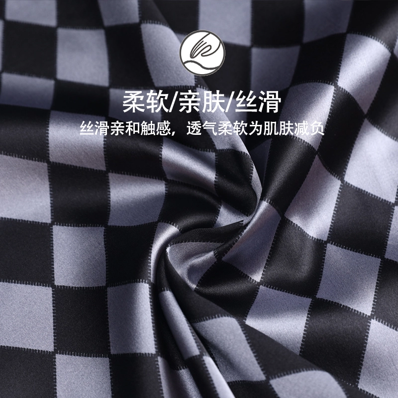 怀尔蔚 格子印花翻领短袖休闲凉感舒适透气短裤简约亲肤长裤睡衣套装 男款 黑色