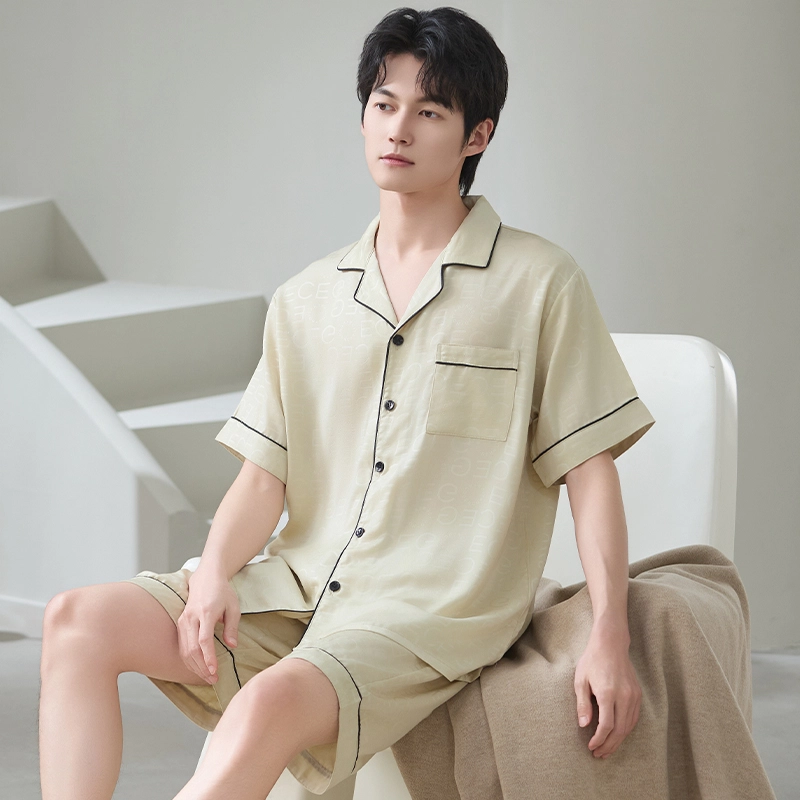 怀尔蔚 翻领开衫短袖可外穿舒适家居服睡衣套装 男款 图片色