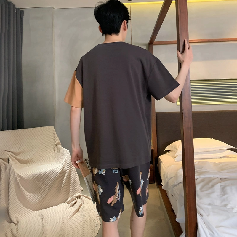 怀尔蔚 可爱小恐龙印花圆领套头短袖睡衣套装 男款 绿色