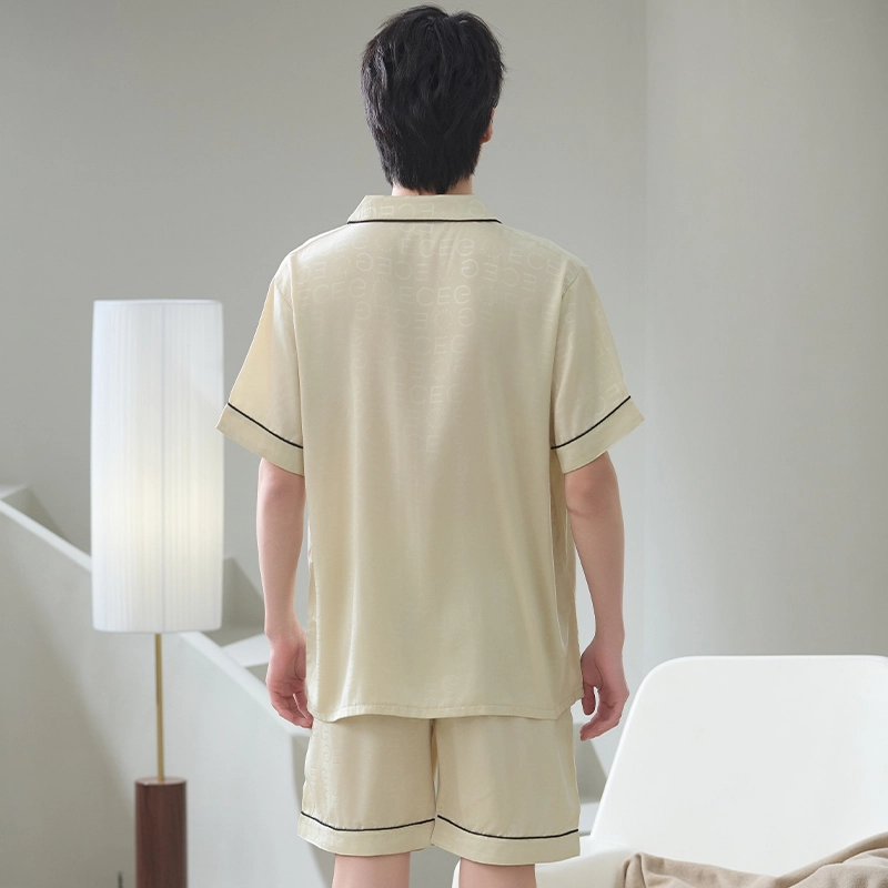 怀尔蔚 翻领开衫短袖可外穿舒适家居服睡衣套装 男款 图片色