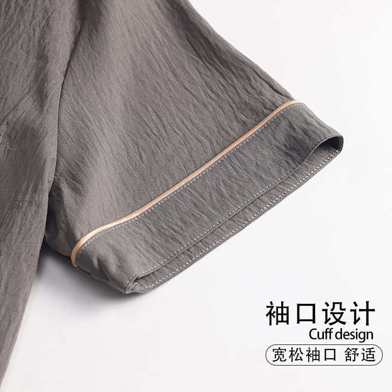 怀尔蔚 翻领开衫短袖舒适薄款家居服睡衣套装 男款