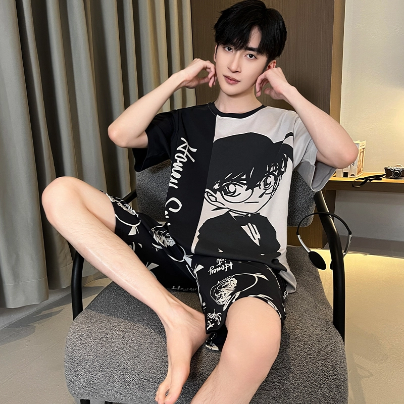 怀尔蔚 可爱小恐龙印花圆领套头短袖睡衣套装 男款 绿色