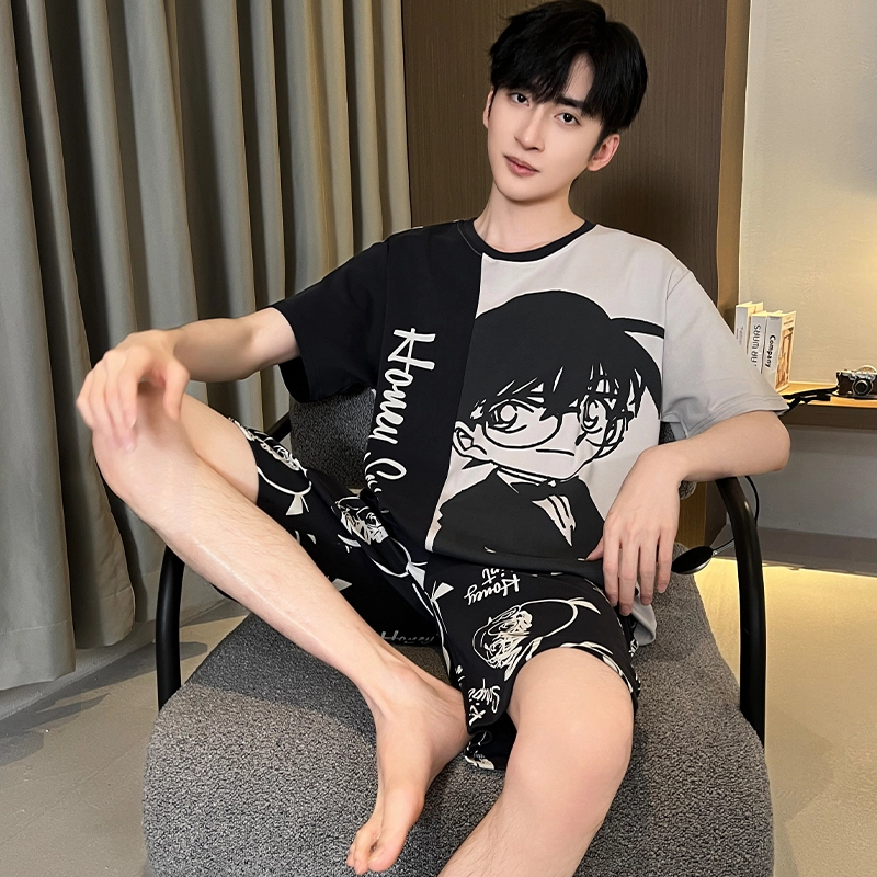 怀尔蔚 可爱小恐龙印花圆领套头短袖睡衣套装 男款 绿色