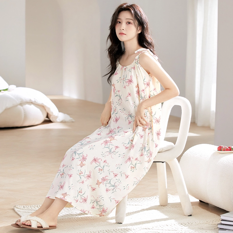 怀尔蔚 可外穿舒适薄款无袖吊带家居服睡裙 女款