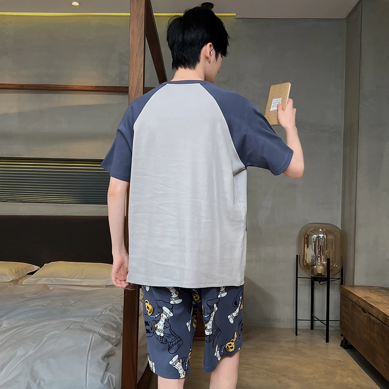 怀尔蔚 可爱小恐龙印花圆领套头短袖睡衣套装 男款 绿色