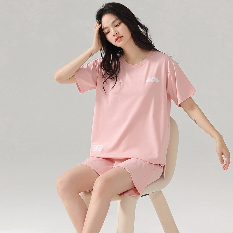 怀尔蔚 舒适透气圆领短袖上衣可外穿家居服三分裤睡衣套装 女款 图片色