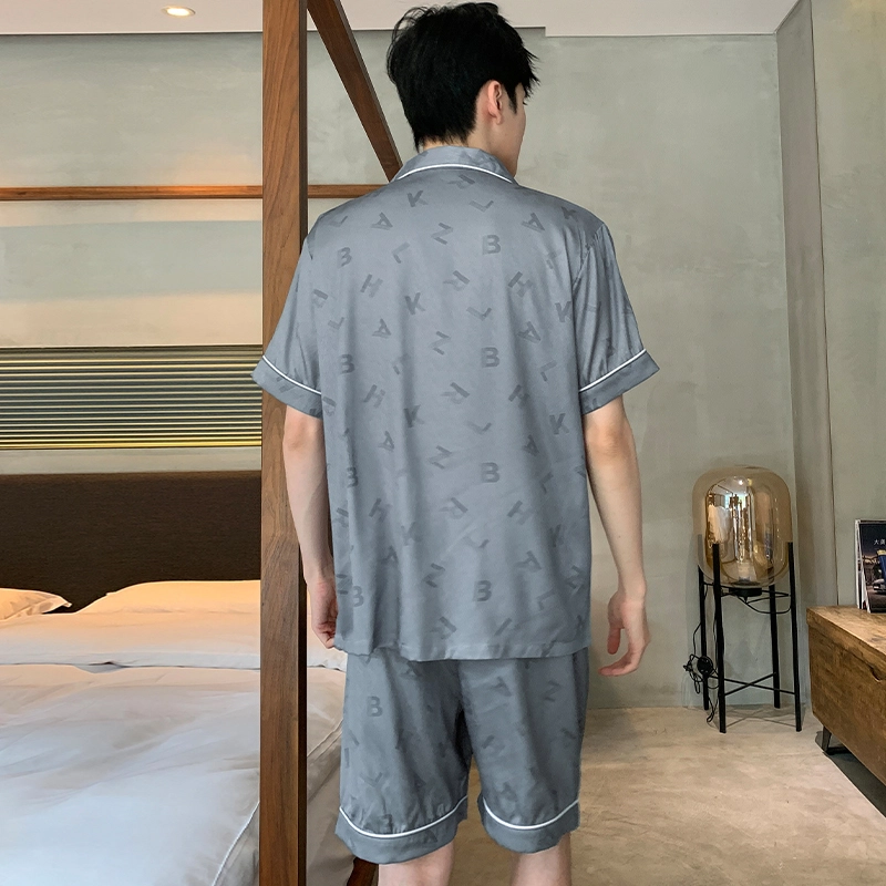 怀尔蔚 短袖短裤薄款简约休闲宽松睡衣套装 男款 灰色