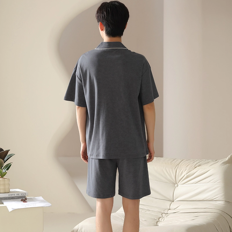 怀尔蔚 翻领舒适纯色短袖上衣家居服可外穿五分裤睡衣套装 男款 图片色